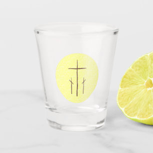 Three Crosses on Calvary Yellow Shot Glass