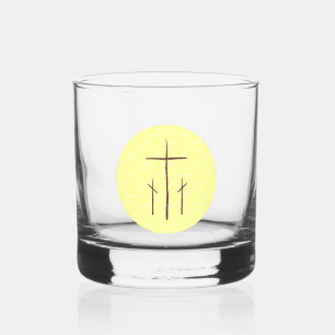 Three Crosses on Calvary Yellow Whiskey Glass