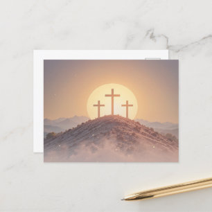 Three Crosses on the Hill Religious Easter  Holiday Postcard