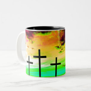 Three Crosses Rainbow Sunset Coffee Mug
