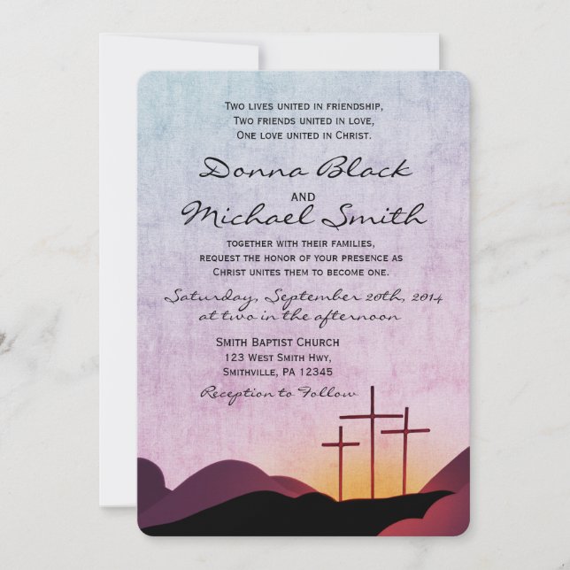 Three Crosses Religious Wedding Invitation (Front)