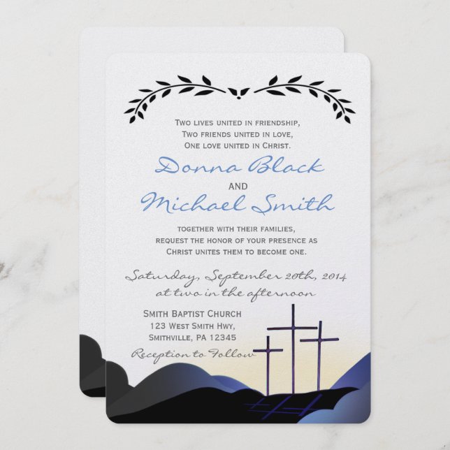 Three Crosses Religious Wedding Invitations (Front/Back)