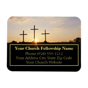 Three Crosses Sunrise Church Business Cards Magnet