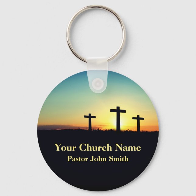 Three Crosses Sunset Church Pastor Business Key Ring (Front)