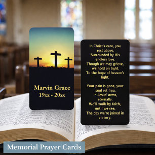 Three Crosses Sunset Funeral Prayer Card