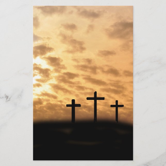 Three Crosses With a Sunset Easter Stationary Stationery (Front)