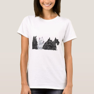 Three Curious Scotties and a Westie T-Shirt
