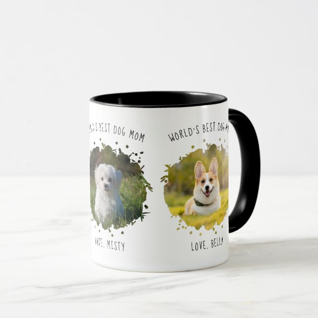 Three Custom Pet Photos World's Best Dog Mum Mug (Front Right)