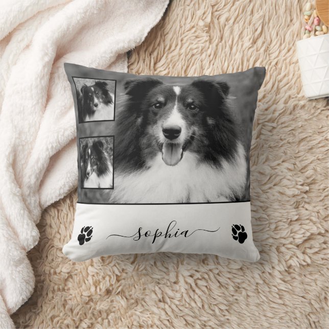 Three Custom Photos With Custom Pet Name & Paws Cushion (Blanket)