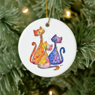 Three Cute and Colourful Cats Ceramic Ornament