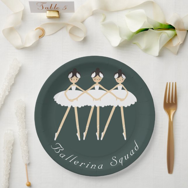 Three Cute Ballerinas , White Dresses Paper Plate (Wedding)