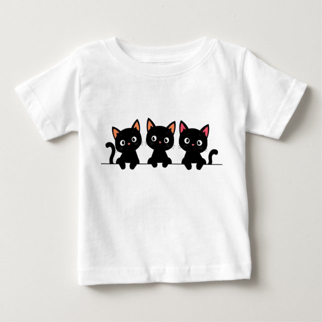 Three Cute Black Cartoon Cats Baby T-Shirt (Front)