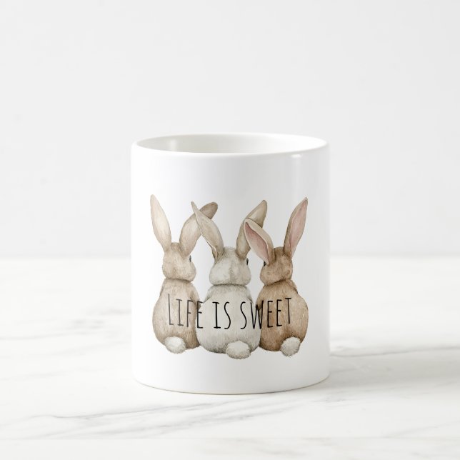 Three Cute Bunny Rabbits Coffee Mug (Center)
