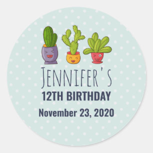 Three Cute Cactus in Flower Pots Fun Birthday Classic Round Sticker