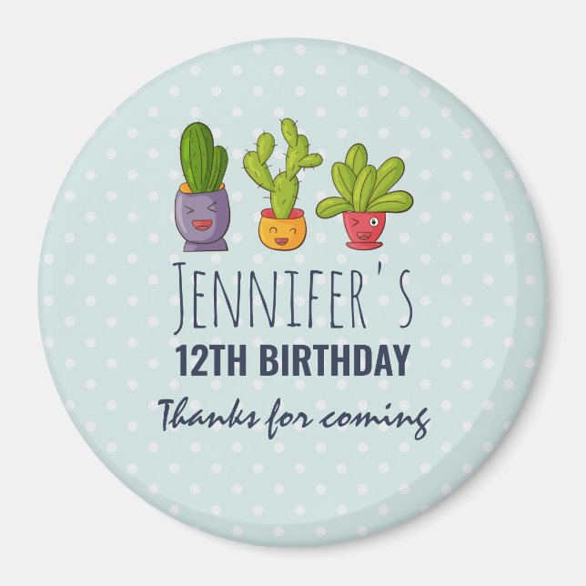 Three Cute Cactus in Flower Pots Fun Birthday Magnet (Front)