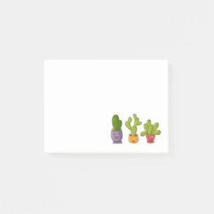 Three Cute Cactus in Flower Pots Fun Illustration Post-it Notes