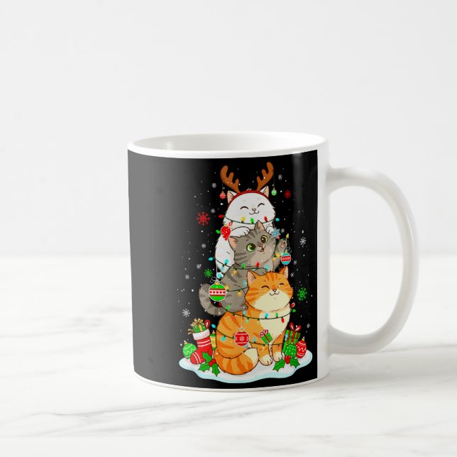 Three Cute Cats Reindeer Colourful Christmas Light Coffee Mug (Right)