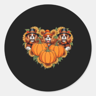 Three Cute Cavalier King Charles Spaniels Thanksgi Classic Round Sticker