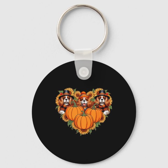 Three Cute Cavalier King Charles Spaniels Thanksgi Key Ring (Front)