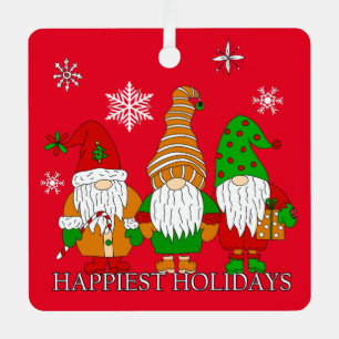 Three Cute Christmas Gnomes Personalised Holiday Metal Tree Decoration