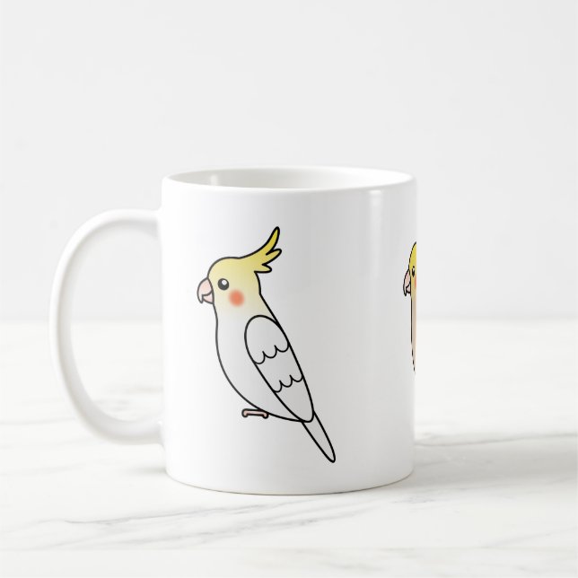 Three Cute Cockatiel Cartoon Birds Coffee Mug (Left)