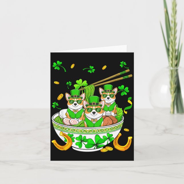 Three Cute Corgis Sunglasses in Ramen St Patricks Card (Front)