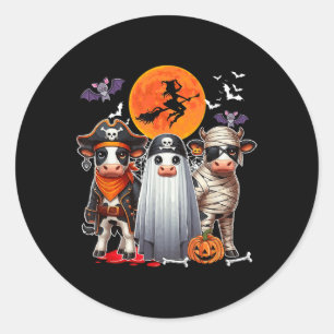 Three Cute Cows Cosplay Pirate Boo Mummy Halloween Classic Round Sticker