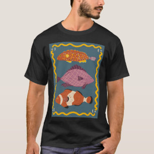 Three cute fishes - blue background T-Shirt
