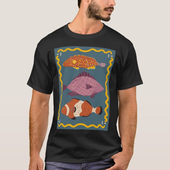 Three cute fishes - blue background T-Shirt (Front)