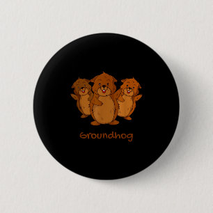 Three Cute Groundhogs Funny Woodchuck & Ground 6 Cm Round Badge