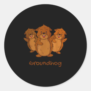 Three Cute Groundhogs Funny Woodchuck & Ground Classic Round Sticker