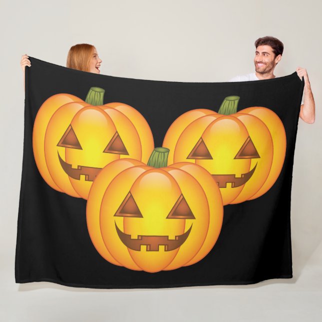 Three Cute Halloween Jack O’Lantern Pumpkins Fleece Blanket (In Situ)