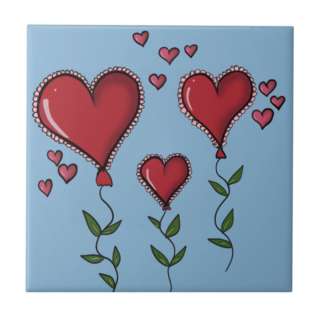 Three Cute Hearts Ceramic Tile (Front)