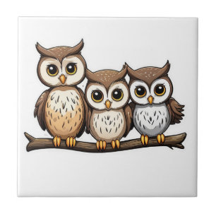 Three Cute Little Owl Ceramic Tile