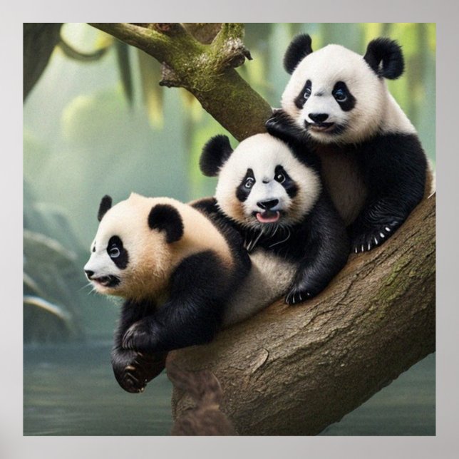 Three Cute little Pandas posing for the camera  Poster (Front)