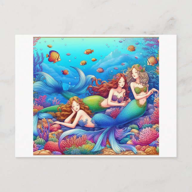 Three Cute  Mermaid Playing Together Postcard (Front)