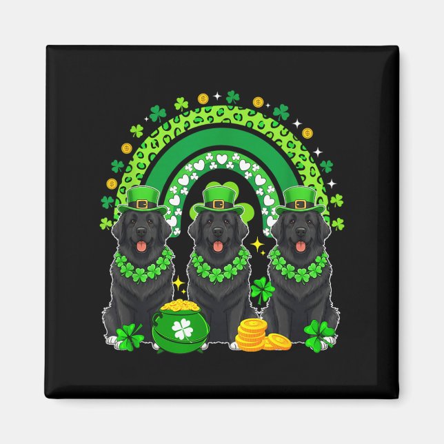 Three Cute Newfoundlands St Patricks Day Shamrocks Magnet (Front)