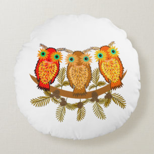 Three cute owls round cushion