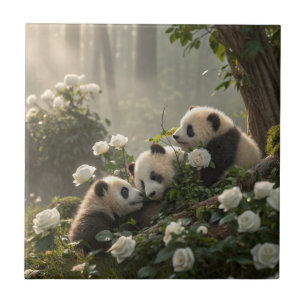 Three Cute Pandas Ceramic Tile