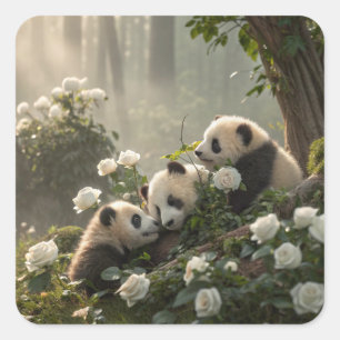 Three Cute Pandas Square Sticker