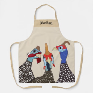 Three Cute Patterned Guinea Fowl Birds Apron