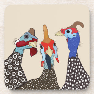 Three Cute Patterned Guinea Fowl Birds Coaster