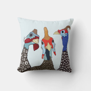 Three Cute Patterned Guinea Fowl Birds Cushion