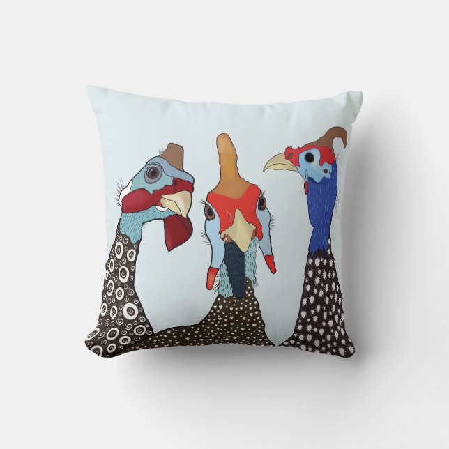 Three Cute Patterned Guinea Fowl Birds Cushion (Front)