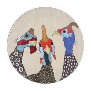 Three Cute Patterned Guinea Fowl Birds Cutting Board
