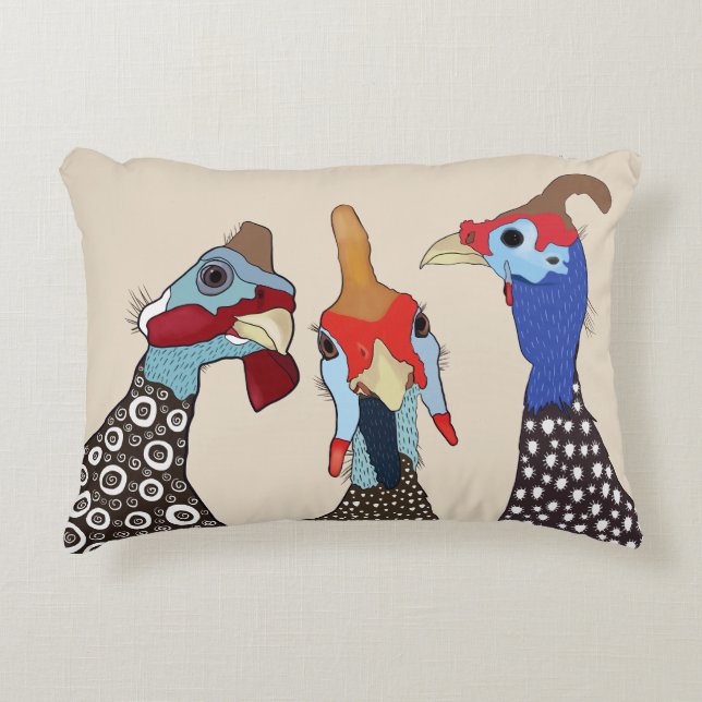 Three Cute Patterned Guinea Fowl Birds Decorative Cushion (Front)