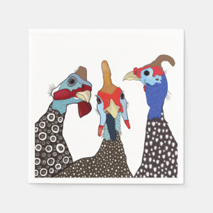 Three Cute Patterned Guinea Fowl Birds Napkin