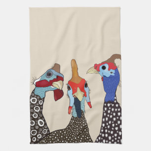 Three Cute Patterned Guinea Fowl Birds Tea Towel