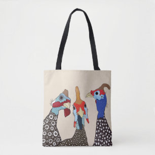 Three Cute Patterned Guinea Fowl Birds Tote Bag