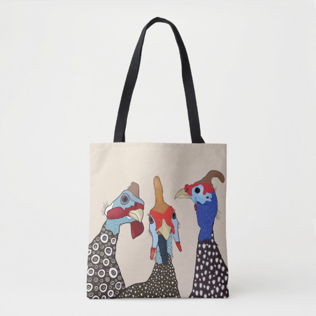 Three Cute Patterned Guinea Fowl Birds Tote Bag (Front)
